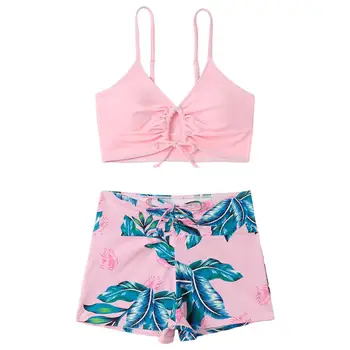 1 Комплект Модного женского купальника с завязками на груди, пляжная одежда с нейлоновым принтом, женский купальник, пляжные аксессуары
