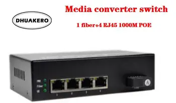 бесплатная доставка AB310 Оптоволоконный медиаконвертер Трансивер SM 1 волокно + 4RJ45 1000M + POE переключатель