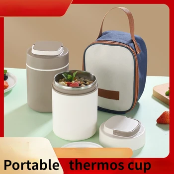 Портативная чашка для супа из нержавеющей стали 304, Коробка для завтрака, ланча, контейнеры для еды, термосы симпатичной формы, термокружка с ложкой