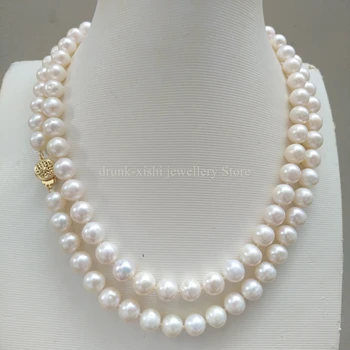 Nature Akoya Одинарное ожерелье принцессы из настоящих жемчужных бусин Белого цвета 9-10 мм, почти Круглое На вечеринке, Свадьбе, Дне Рождения