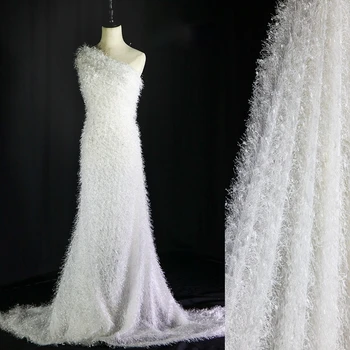 Белая кружевная ткань с кисточками, плюшевая свадебная одежда, юбка для танцев, вечернее платье, жаккардовая меховая ткань в полоску
