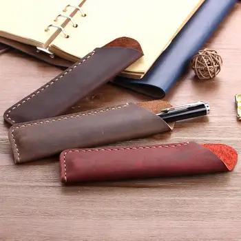 Ручной работы, тонкое шитье, защитная сумка для ручки от царапин, защитная сумка для ручки из искусственной воловьей кожи в стиле ретро, защитный чехол для канцелярских принадлежностей