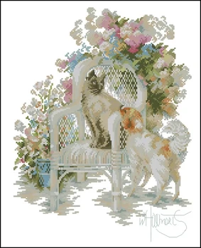 Собака и кошка в кресле Высококачественные Наборы для вышивания крестиком 14-каратный набор для шитья без печати, вышитый декор для дома ручной работы