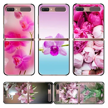 Новая Мобильная Оболочка Ударопрочный Жесткий Чехол Розовый Цветок Пион Для Samsung Galaxy Z Флип 3-5 Г Черный Чехол Для Телефона Fundas