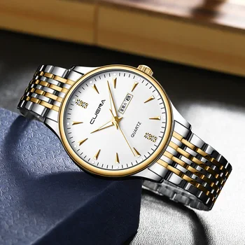 CUENA Новые мужские часы 3ATM Week, спортивные наручные часы из нержавеющей стали, простые мужские часы с бриллиантами и датой