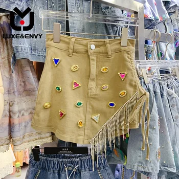 Дизайн LUXE & ENVY Heavy Industry, джинсовая короткая юбка трапециевидной формы с высокой талией, Тонкая сексуальная юбка-полукомбинезон Spicy Girl 2023 лето