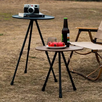 Телескопический складной круглый стол для кемпинга и пикника Портативный обеденный стол Легкий походный стол в стиле ретро Туристическое снаряжение