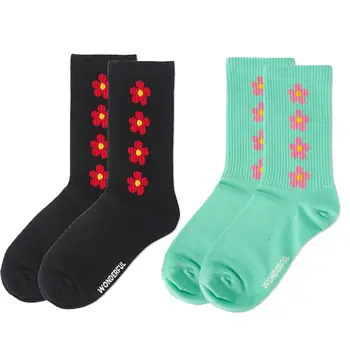 Забавные женские носки с цветами, черные зеленые буквы, милые повседневные женские чулочно-носочные изделия нового нишевого дизайна