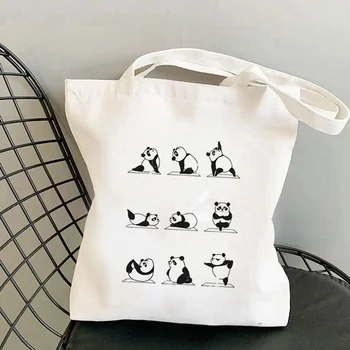Сумка для йоги с рисунком мультяшной панды, женская сумка для покупок в стиле харадзюку, женская сумка для покупок через плечо, женская холщовая сумка