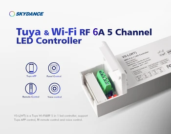 Skydance 12-48VDC 2.4G WiFi и RF 5 в 1 светодиодный контроллер Push Dim 5CH * 6A приложение Tuya для одноцветной светодиодной ленты RGB, RGBW, RGBCCT, CCT
