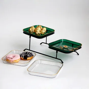 Креативный съемный двухслойный поднос для торта, Прозрачная тарелка для дим-самов с позолоченными фруктами для банкета в отеле