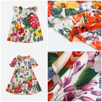 Итальянский дизайнерский узор, весна и лето, высококачественный хлопковый поплин, цифровая цветочная печать, модная одежда, ткань на метр