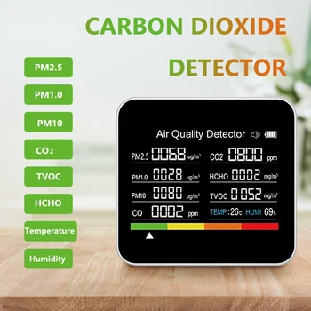 9в1 Измеритель контроля качества воздуха Детектор Углекислого газа CO2 TVOC HCHO PM2.5 PM1.0 PM10 Определение температуры и влажности Управление приложением