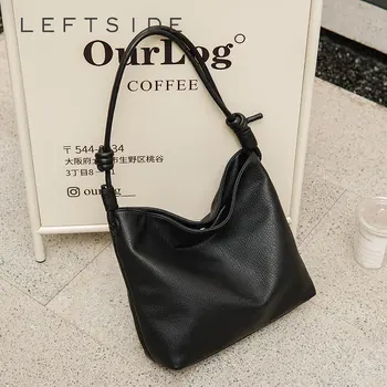Большая мягкая сумка через плечо в стиле ретро Слева для женщин 2023, Новинка в модном дизайне, кожаные женские однотонные простые сумки