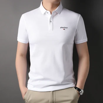 100% Хлопковая брендовая мужская дышащая повседневная футболка с коротким рукавом 2023, летняя новая футболка, модная однотонная футболка-поло с буквенной вышивкой, рубашка