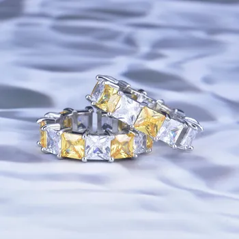 Роскошное кольцо принцессы для женщин Lucky Yellow Super Flash Color CZ с открытым кольцом для помолвки, обручальные кольца для женщин для свадебной вечеринки