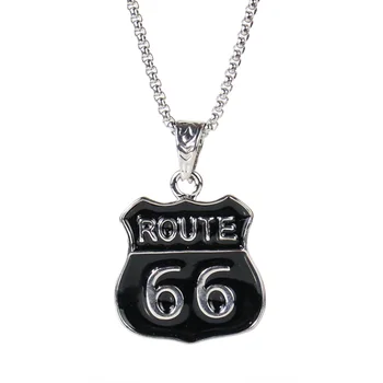 Американский исторический маршрут 66 Черный щит Металлическое ожерелье с подвеской в стиле хип-хоп, панк, мужской шарм, цепочка-чокер, Сувенирные украшения, подарки