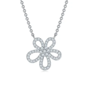 Модный цветочный дизайн из стерлингового серебра S925 с Гало-прозрачным муассанитом, ожерелье с подвеской для женщин, Ювелирный подарок