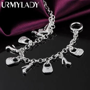 URMYLADY 925 Серебряная сумка-браслет на высоких каблуках для женщин, свадебные модные Ювелирные изделия-шармы