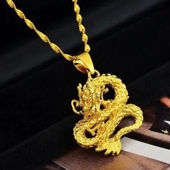 Подлинное ожерелье с подвеской в виде дракона из желтого золота 24 карат для мужчин, брата, отца, Модные ювелирные изделия, тайская золотая цепочка в виде Дракона, не выцветает