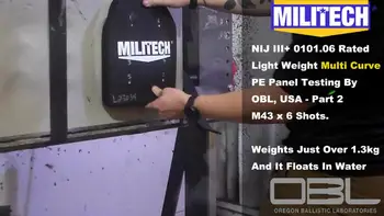 Тестовое видео -Тестовое видео Militech NIJ III + NIJ 0101.07 RF1 с несколькими изгибами из чистого полиэтилена M43 (также известно как AK47 7,62 мм x 39 мм MSC)