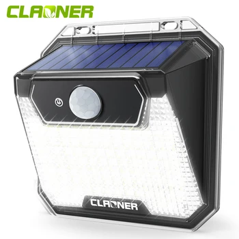 CLAONER Solar Power 148 светодиодных ламп, датчик движения PIR, 3 режима работы, 2400lm 6500K, уличный настенный светильник для сада, двора, улицы