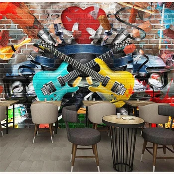beibehang 3D кирпичная стена граффити гитарный бар Обои KTV фоновая стена 5D декоративная роспись 8D зеленый кристалл рельефная фреска