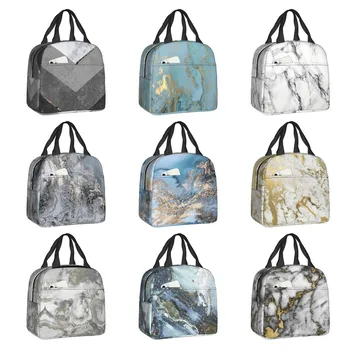 Мраморно-серые, медные, черные, золотые Изолированные сумки для ланча для женщин с абстрактным рисунком, термосумки для ланча для школьников